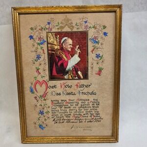 Vatican Pope Paul VI Apostolic Papal Blessing 1966 Framed Document 9x12 Signed